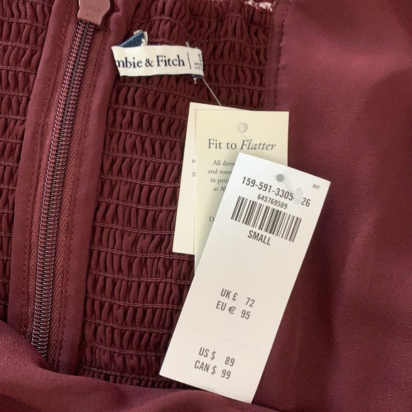 Abercrombie & Fitch burgundy white floral short sleeve midi dress Fit to Flatter - Picture 7 of 9